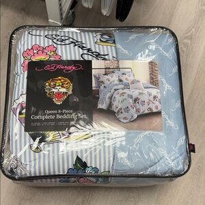 Ed Hardy Light Blue Floral Comforter Set